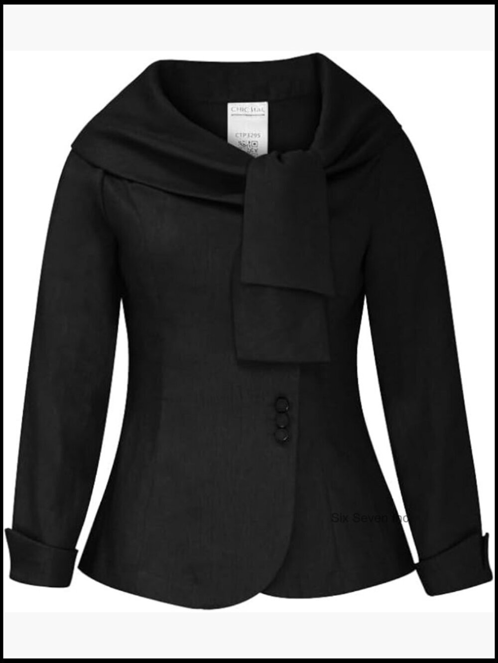 Linen Portrait Collar Blazer with Asymmetric Tie